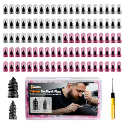 101Pcs Tire Repair Rubber Screw Kit, Dual Size (Small & Large) Rubber Nail Plugs for Car, Motorcycle, Truck, Tractor – Fast Self-Service Tool for Vacuum Tire Puncture Repair, Includes Screwdriver