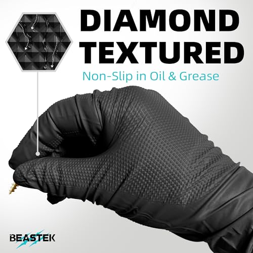 BEASTEK Nitrile Disposable Gloves, 8Mil Latex & Powder Free Chemical Resistant Heavy Duty Cooking Diamond Gloves Black 100Pcs - color: Large (Black)