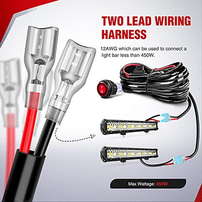 Nilight LED Light Bar Wiring Harness Kit - 2 Leads 12AWG Heavy Duty 12V On Off Switch Power Relay Blade Fuse for Off Road LED Work Light - color: 12AWG-2 Lead
