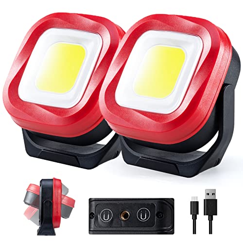 Magnetic Work Light, 42 LEDs 1000 Lumens Rechargeable Portable Magnetic Flashlight Inspection Light for Car Repair, Camping, Emergency & Job Site Lighting (2 PCS) - color: Black