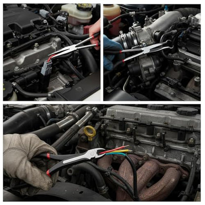 5-Piece Long Needle Nose Pliers Set, 90-Degree Long-Reach Hose Clamp Pliers for Automotive Repair and Mechanical Maintenance, High Hardness Carbon Steel, Durable Precision Hand Tools