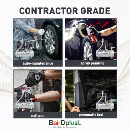 BairDplusL 3.2 Gallon Ultra Quiet Air Compressor 110V/60Hz 1.5HP 8.8CFM, MAX 115PSI Steel Tanks Oil-Free 70dB Noise Level Light & Quiet Portable Air Compressor for Auto Repair Spray Painting - size: 12L