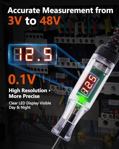 Automotive Test Light 3-48V Digital LED Voltage Tester, Car Circuit Tester with Polarity Indicator, 87" Spring Cable & Stainless Steel Probe for Car RV Truck Fuse Battery Detection
