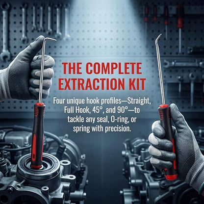 Lockpick Set, Hook and Pick Set 4 Piece, O Ring Pick Tool Set with Comfort Grip, Precision Automotive Pick Tool for Oil Seal and Gasket Removal, Lock Pick Set Kit for Electronic Repair, Black and Red