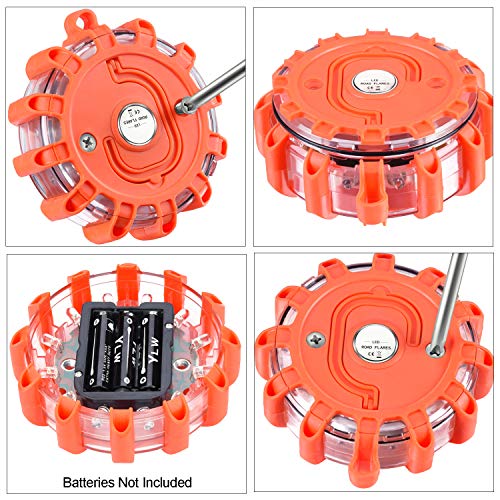 Tobfit 6 Pack LED Road Flares Emergency Lights Roadside Safety Beacon Disc Flashing Warning Flare Kit with Magnetic Base & Hook for Car Truck Boats | 9 Flash Modes (Batteries Not Included) (6) - color: 6 Sets