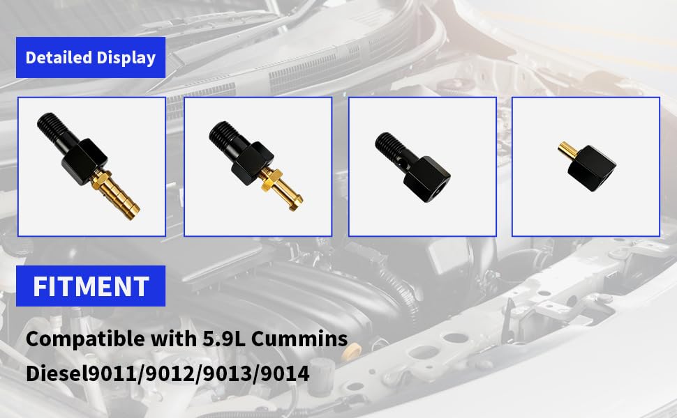 Fuel System Test Fitting Adapter Kit for 5.9L Cummins Diesel, Compatible with 9011 9012 9013 9014, CNC Machined High Pressure Leak Detection Tool Set, Solid Brass Construction