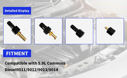 Fuel System Test Fitting Adapter Kit for 5.9L Cummins Diesel, Compatible with 9011 9012 9013 9014, CNC Machined High Pressure Leak Detection Tool Set, Solid Brass Construction