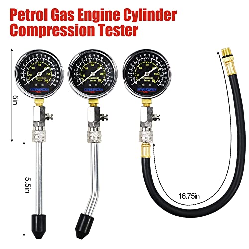Petrol Engine Cylinder Compression Tester Kit, 8Pcs Automotive Engine Gas Pressure Gauge Set for Motorcycle Car Truck - size: Gauge Set without Spark Plug Tester