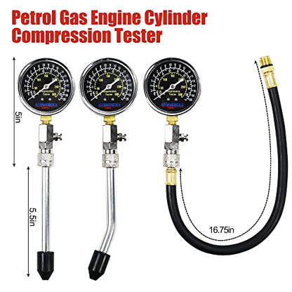 Petrol Engine Cylinder Compression Tester Kit, 8Pcs Automotive Engine Gas Pressure Gauge Set for Motorcycle Car Truck - size: Gauge Set without Spark Plug Tester