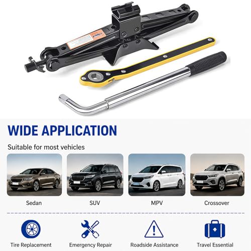 Car Jack,Car Jack and Stand Kit,Portable 2 Ton Scissor Jacks,Universal Emergency Kit with Lug Wrench, Portable Tire Changing Kit for Car, Truck, SUV (Black)