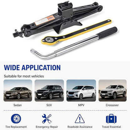 Car Jack,Car Jack and Stand Kit,Portable 2 Ton Scissor Jacks,Universal Emergency Kit with Lug Wrench, Portable Tire Changing Kit for Car, Truck, SUV (Black)