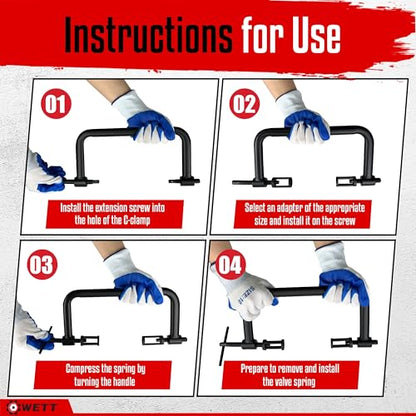 WETT Valve Spring Compressor Set, Engine Valve Spring Clamp Removal Tool with Valve Lappers, C Clamp Jaw, Hand Lever, Collet Pusher Adapters, Compatible with Car, Motorcycle, ATV, Engine Repair