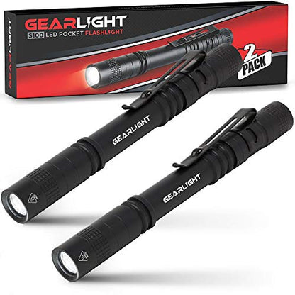 GearLight S100 LED Pocket Pen Light- 2 Small, Compact Flashlights with Clip for Tight Spaces, Police Inspection, Nurses & Medical Use - White Light - 2 Pack, (S100 Pen Light) - color: White Light, style: S100 LED (2Pck)