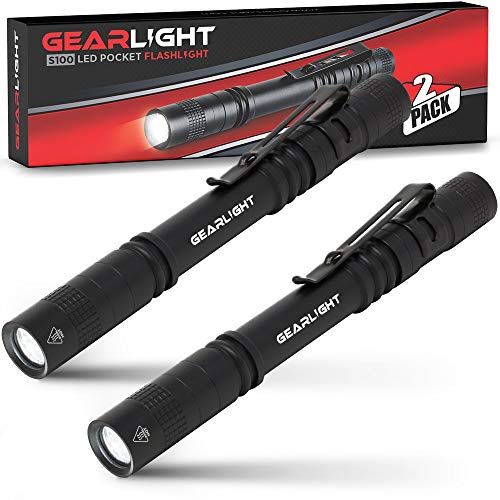 GearLight S100 LED Pocket Pen Light- 2 Small, Compact Flashlights with Clip for Tight Spaces, Police Inspection, Nurses & Medical Use - White Light - 2 Pack, (S100 Pen Light) - color: White Light, style: S100 LED (2Pck)