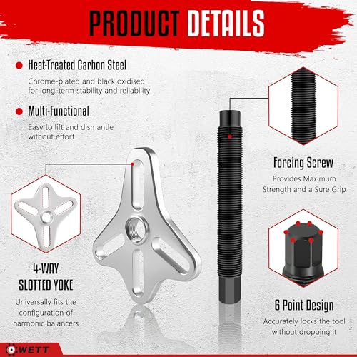 WETT Harmonic Balancer Puller Set, 47Pcs Power Steering Wheel Pulley Puller Installer Tool, Automotive Flange Type Gear and Crank Puller Set, Harmonic Balancers, Crankshaft Pulleys, Gears