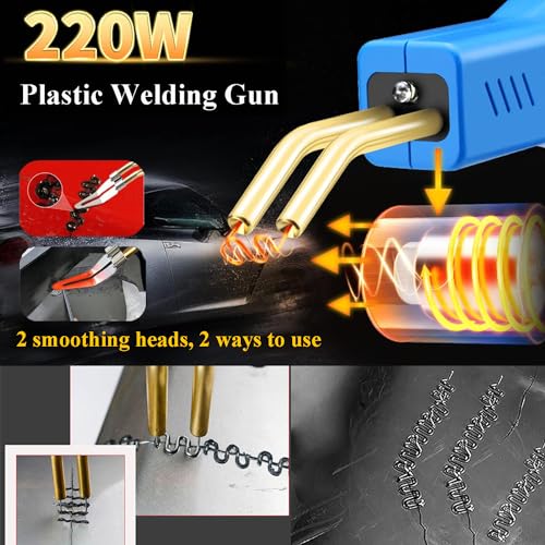 Upgraded 220W Plastic Welder, 2 in 1 Plastic Welding Repair Welder Kit 1000PCS Hot Stapler Soldering Gun with 100PCS Plastics Welding Rods Car Bumper Repair Kit for Most Plastics(Blue) - color: Blue