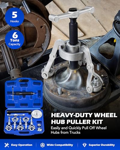 OMT Heavy Duty Hub Puller Kit, Wheel Hub Removal Tool with Adjustable Hooks | Large Brake Drum Puller with Hydraulic Ram, Mechanical Hub Puller Tool Set for Cars Trucks Large Vehicles