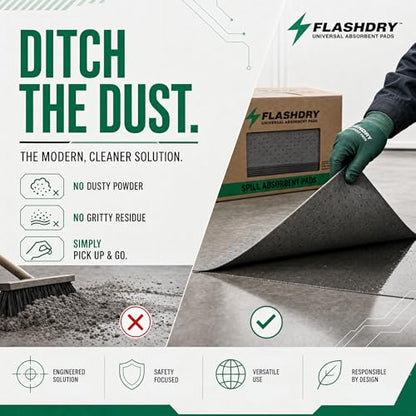 FLASHDRY Universal Spill Absorbent Pads, 17.5" x 13.5", 100-Count | Absorbs Oil, Grease, Coolant & Solvents, for Garages, Warehouses, Factories & Industrial Facilities, Comes in Dispener Box - size: 100 Pads - 2mm