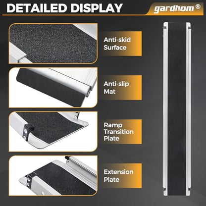gardhom 1Pair Wheelchair Ramp 6FT Telescopic Ramps for Wheelchairs 600lbs Capacity Portable Wheelchair Ramps for Steps Home Threshold Doorways Steps Stairs with Carrying Bag - size: 6FT(can be used as 3.5FT or 6FT)