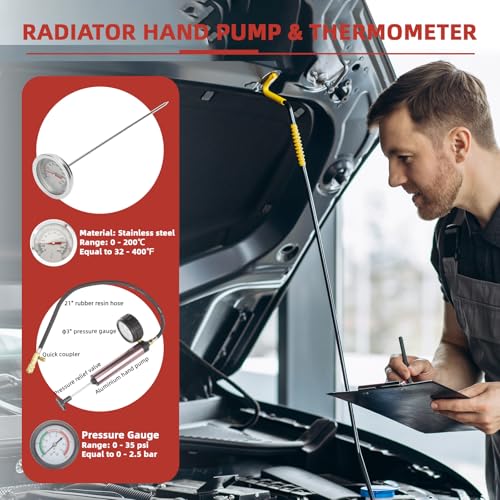 34pcs Coolant Vacuum Refill Kit with 25 Radiator Adapters, Coolant Pressure Tester Kit, Radiator Cooling System Pressure and Vacuum Purge Refill Tool