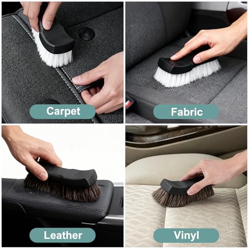 Upholstery Brush Set, Horse Brush Set, Convertible Top Brush, Cleaning Brush for Leather,Carpet, Car and Long Bristle Horse Hair Car Cleaning Brush for Car Interior Leather Seat and Home Furniture