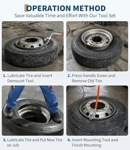 GlowSol Tire Changer 22.5"-24.5" Manual Steel Tire Mount Demount Tool, Tubeless Truck Bead Breaker, with Extra Bead Holder, Semi Tire Changing Tools for Auto Repair, Orange - color: Orange