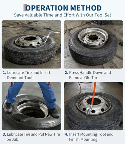 GlowSol Tire Changer 22.5"-24.5" Manual Steel Tire Mount Demount Tool, Tubeless Truck Bead Breaker, with Extra Bead Holder, Semi Tire Changing Tools for Auto Repair, Orange - color: Orange
