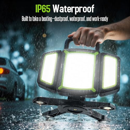 SYLSTAR 30W Rechargeable LED Work Light, 3000LM Magnetic, 5 Modes, 360 Rotatable & Foldable, Waterproof for Garage, Job Site, Camping, Car Repairing - color: Green