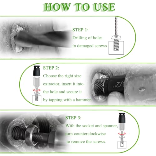 10PCS Damaged Screw Extractor Set, Easy Out Bolt Extractor Kit Heavy Duty Hex Head Bolt Extractor Set for Removing Broken Studs, Bolts and Screws