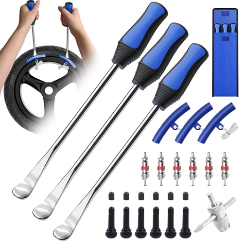 HTOMT 11.5" Tire Spoon Kit, 26pcs Tire Changing Tool for Motorcycle Dirt Bike Lawn Tractor Bicycle, Motorcycle Tire Changer Tire Removal Tool with 3pcs Rim Covers 6pcs Valve Tool Valve Cores(Blue) - color: 11.5" Blue