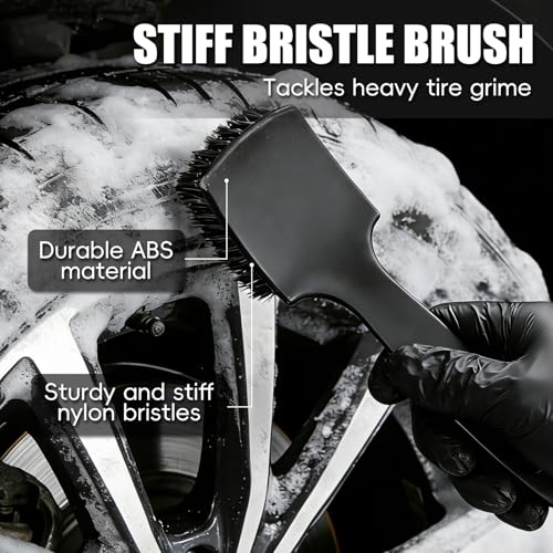 8PCS Car Wheel Brush kit,Wheel Cleaner Brush, Microfiber Cleaning Cloth,Soft Bristle Rim Brush,Tire Polishing Application Pad,Drying Towel.Tire Cleaning Brush Kit for Trucks, Cars, RVs - size: 8PCS