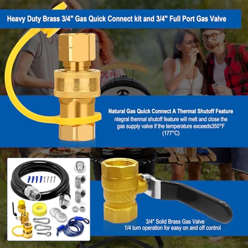 1675KIT48 Safety System Kit, 48" Mobile Gas Hose Connector with 2 Elbows, 3/4" Quick Disconnect, 3/4" Gas Flex Line & Gas Valve, Quick Connect & Disconnect for Commercial Kitchen Equipment.
