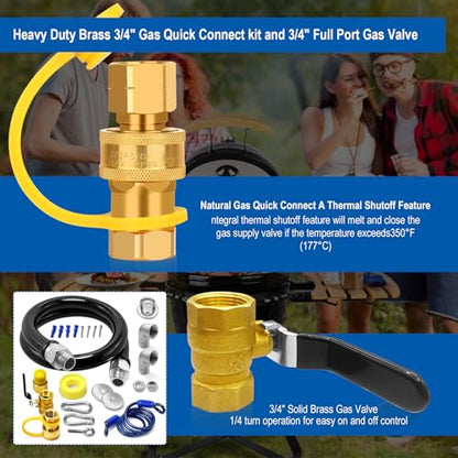 1675KIT48 Safety System Kit, 48" Mobile Gas Hose Connector with 2 Elbows, 3/4" Quick Disconnect, 3/4" Gas Flex Line & Gas Valve, Quick Connect & Disconnect for Commercial Kitchen Equipment.