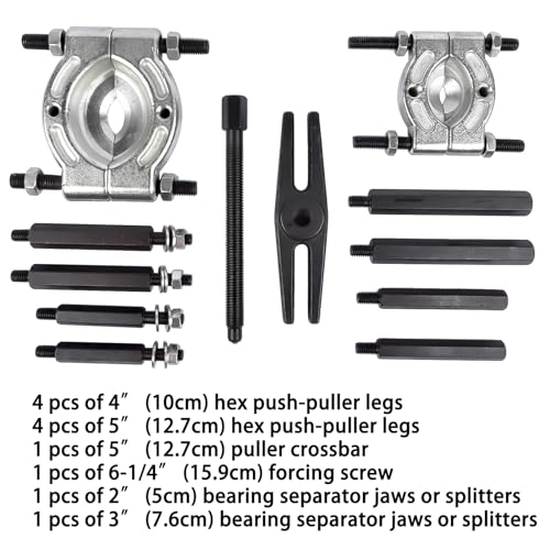 Handor 12pcs Bearing Puller Set, Wheel Hub Axle Puller Set, 5 Ton Capacity Bearing Separator Kit with 2" and 3" Jaws, Gear Puller, Storage Case Included