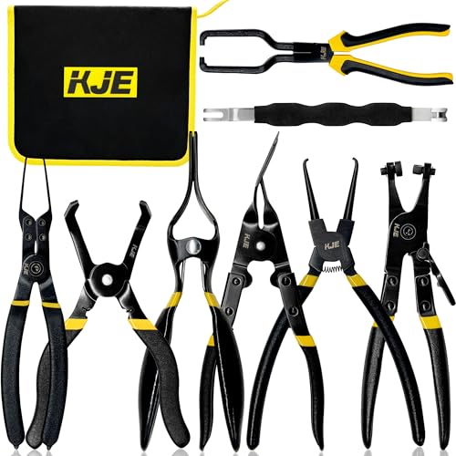 KJE 8PCS Fuel Line Pliers Set, Fuel Line Disconnect Tool Set with Fuel Filter Caliper, Hose Clamp Plier, Electrical Disconnect Tool Kit, Panel Clip Remover and Storage Bag
