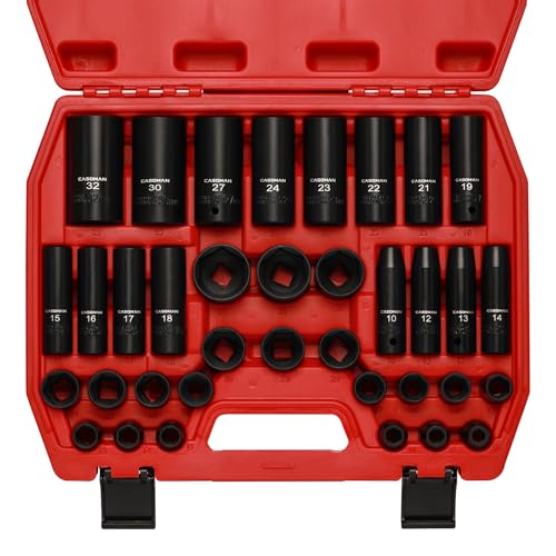 CASOMAN 36-Piece 1/2” Drive Metric Deep and Shallow Impact Socket Set, 6-Point, CR-V, for Auto Repair, with Portable Case, Rugged Construction - size: 1/2"Dr. Metric