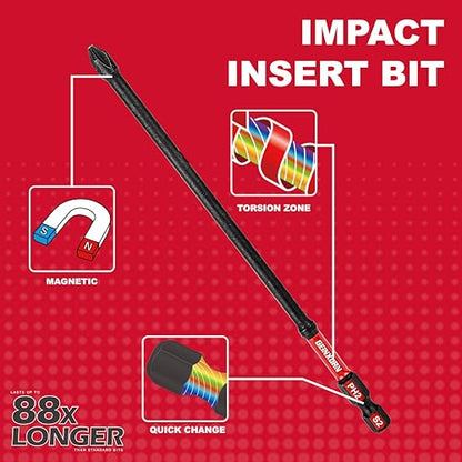 Geinxurn Impact Tough #2 Phillips 6 in. D2 Steel Long Extension Insert Driver Bits,20Pack 1/4 Inch Hex Shank Long Cross Magnetic PH2 Screwdriver Bits Set - size: 6"-D2PH2-20PCS