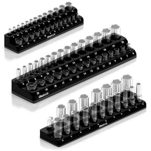 Olsa Tools Magnetic Socket Organizer - 3-Piece Drive Metric Socket Holder Set with Strong Magnets - Professional Tool Holder and Organizer - Stores up to 75 Sockets - Black - Part: 1151 - color: Black, Metric, size: 3 Piece Set - 1/4-Inch, 3/8-Inch, & 1/2