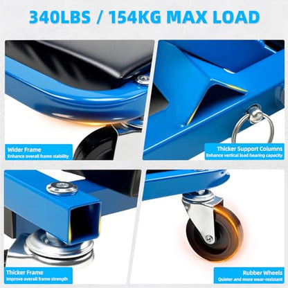 Mechanic Creeper 36 inches 3-in-1 Mode Z Seat 340lbs Capacity, Foldable Garage Adjustable Rolling Folding with 6pcs Wheels Roller, Lay Down Sit Lean Back, Under Car Auto Repair, Blue, Man Gift - color: Blue