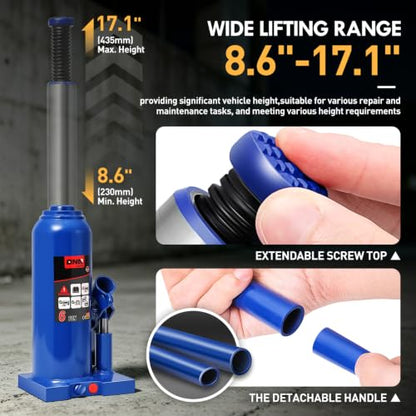 DNA Motoring 6 Tons / 12000 lbs Lifting Automotive Welded Hydraulic Bottle Jack for Car SUV Pickup Truck, Auto Repair, with Manual Handle & Carrying Storage Case, Blue - color: blue, style: 6 ton