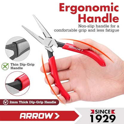 ARROW 6" High Leverage Needle Nose Pliers with Side Cutters, Long Nose Pliers for Gripping, Wire Bending, Cutting (Pack of 2) - size: 6 INCH (Pack of 2)