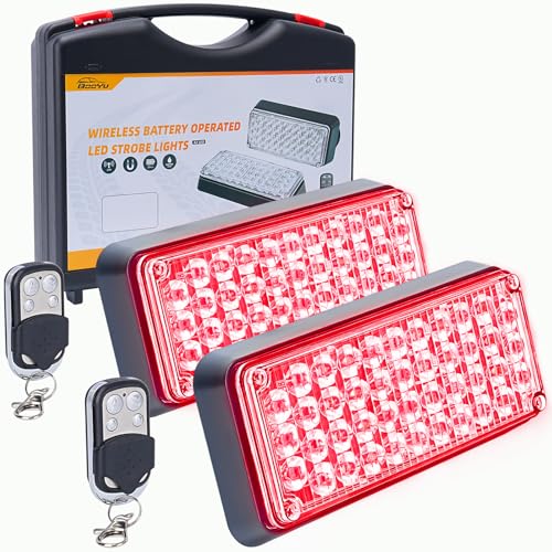 Red Magnetic Flashing Strobe Light/w Controller, Battery Operated Rechargeable LED Safety Lights, Mini Portable Emergency Warning Light Bar for Car Trucks Vehicles 2-Pcs - color: 2pcs Red/Red