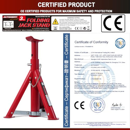 3 ton Car Axle Jack Stand Adjustable Folding Pipe jackstands Height Lift Support Jack Stand Mount Car Accessories Repair Tool(Red)