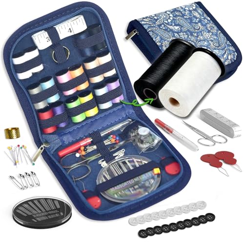 Sewing Kit Gifts for Grandma, Mom, Friend, Traveler, Adults, Beginner, Emergency,Sewing Supplies Accessories with Scissors,Sewing Needles Thimble, Thread,Tape Measure etc(Wildflower Blue, S) - color: Wildflower Blue, size: 1 Pack