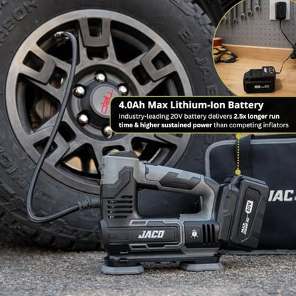 JACO 20V Cordless Tire Inflator Portable Air Compressor | 4.0Ah Lithium-Ion Battery Powered Air Pump