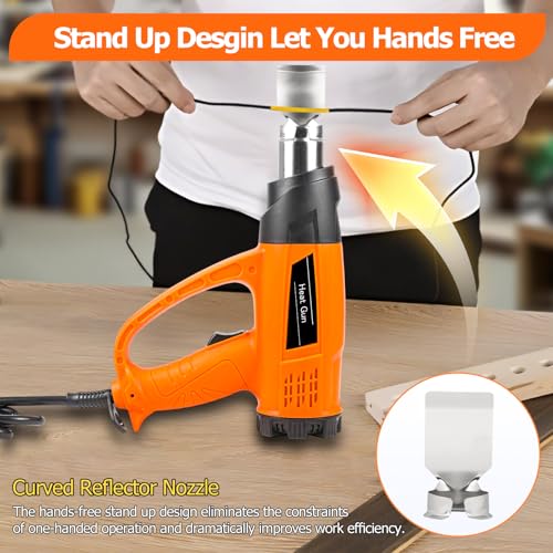 1800W Heat Gun for DIYers, Crafters & Electronics Repair – 140°F~1112°F Variable Temp, 1.5s Fast Heat, 5 Nozzles, 2 Scrapers, Overheat Protection, Hands-Free Stand | Shrink Tube, Resin, Vinyl Wrap - color: Orange