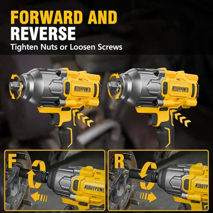 ALLOYPOWER Cordless Brushless Impact Wrench, 1475 ft-lbs (2000N.m), 1/2 High Torque power impact gun, 3-Mode Speed, 2*4000mAh Battery, 3 Sockets, Electric Impact Wrench Set for Car Tire Truck RV Mower - style: 1475Ft-lbs /2x Battery