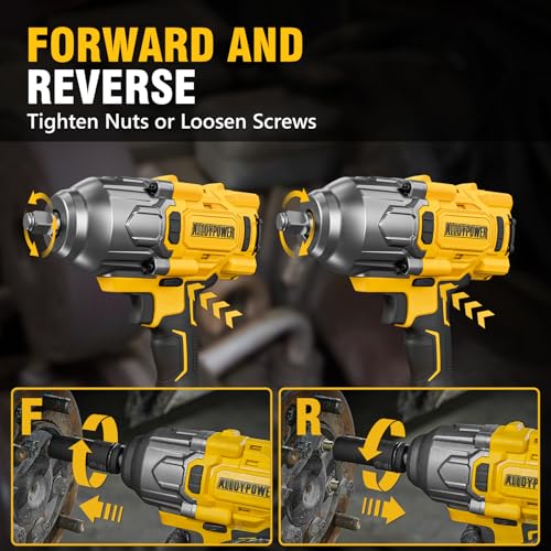 ALLOYPOWER Cordless Brushless Impact Wrench, 1475 ft-lbs (2000N.m), 1/2 High Torque power impact gun, 3-Mode Speed, 2*4000mAh Battery, 3 Sockets, Electric Impact Wrench Set for Car Tire Truck RV Mower - style: 1475Ft-lbs /2x Battery