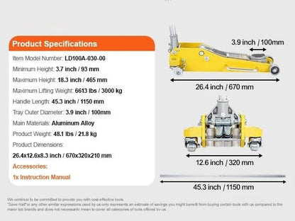 Scissor Jack 3T/2T Floor Jack Aluminum Hydraulic Racing Jack Hydraulic Car Jack with Dual Piston Quick Lift Pump Scissor Jack Kit (3T Aluminum) - color: 3T Aluminum