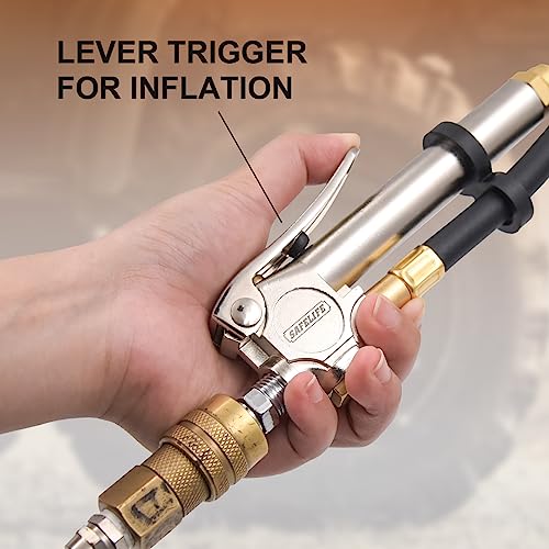 SAFELIFE Tire Inflator 10-120 PSI Tire Pressure Gauge with 18Inch Air Hose，Lock on Air Chuck, Heavy Duty 1/4'' NPT Tire Inflator Gauge Compatible with Air Pump Compressor for Car Truck Motorcycle Bike - size: 18" hose tire inflator gauge